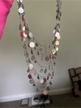 Multi-Layer Disc Drop Necklace - Silver